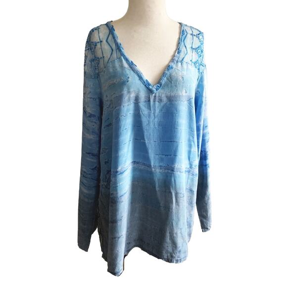 Gypsy 05 Blue Boho 100% Silk Fully Embroidered Back Sheer Tunic Blouse Size M - Picture 1 of 5
